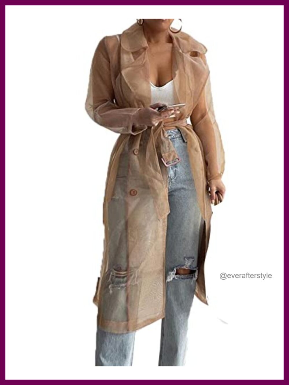 Sheer Mesh Long Sleeve Belted Button Down Cardigan Lightweight Coverup